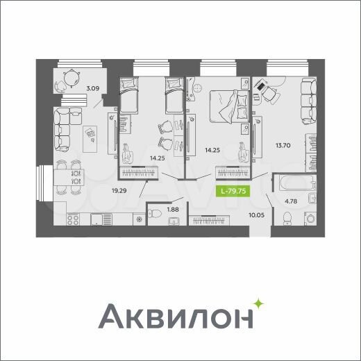 3-к. квартира, 79,8 м², 4/11 эт.