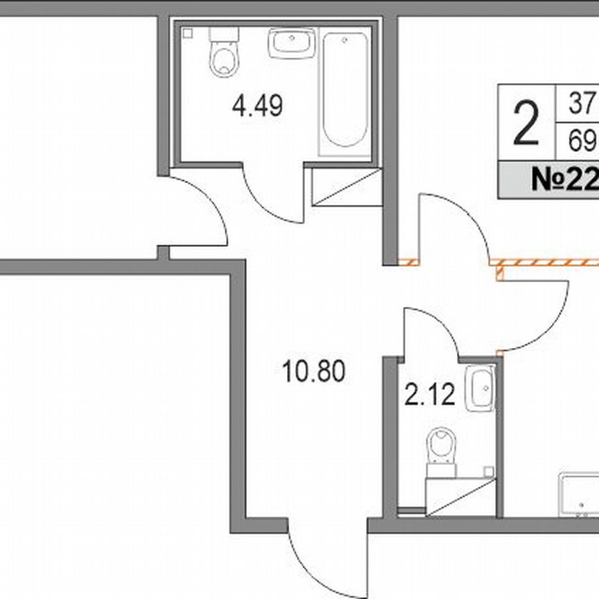 2-к. квартира, 69,1 м², 4/21 эт.