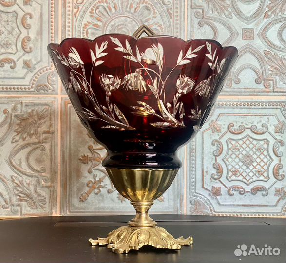 Ваза для фруктов цветной хрусталь Германия бронза