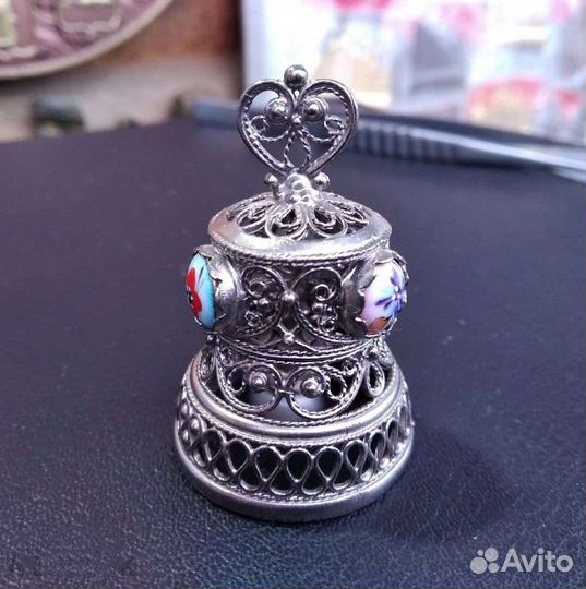 Серебрённый Колокольчик из Скани Чернь Живопись