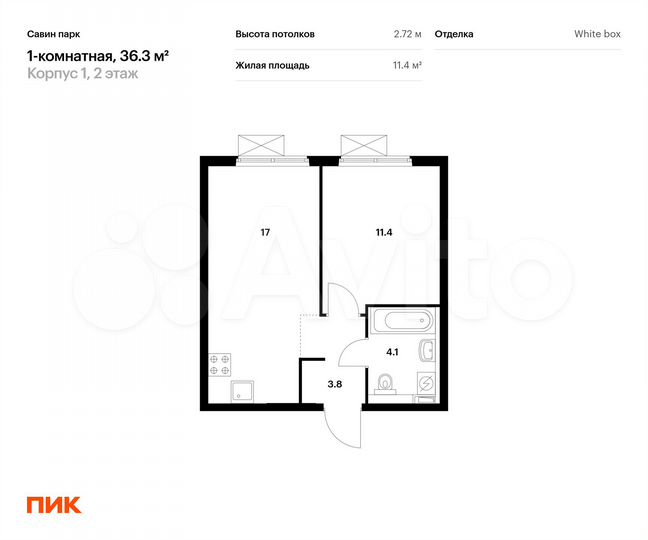 1-к. квартира, 36,3 м², 2/25 эт.