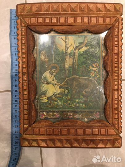 Старинные иконы кормление медведя Серафимом Сар