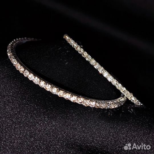 Серьги кольца с фианитами, диаметр 4,5 см