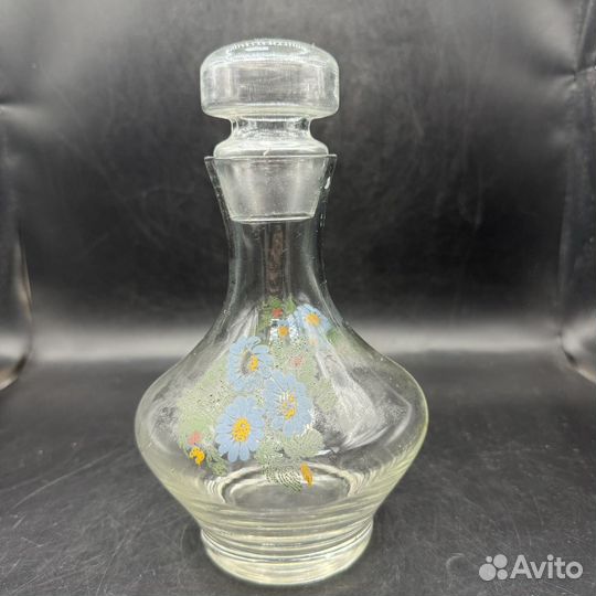 Стеклянный графин узор цветы СССР винтаж интерьер