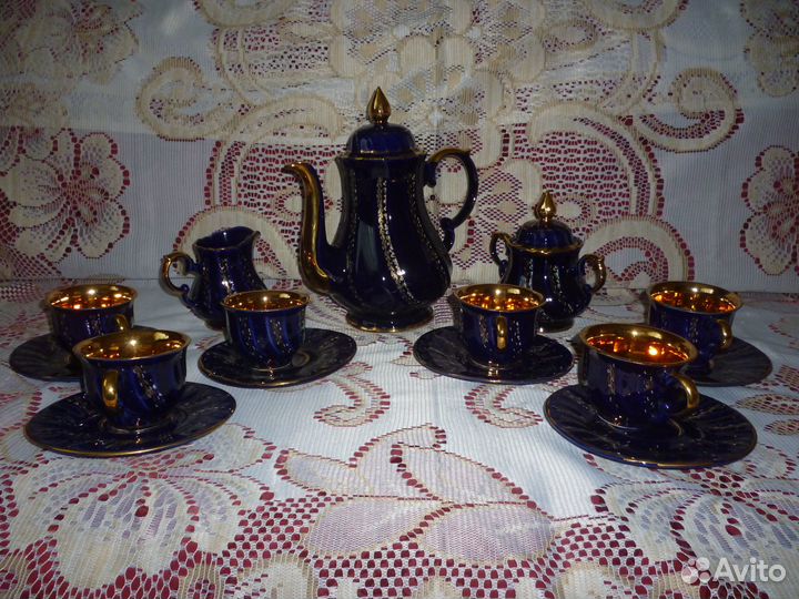 Чайный сервиз на 6 персон кобальт с позолотой