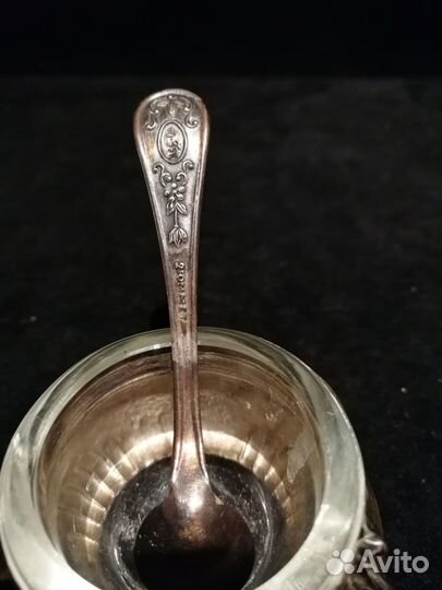 Мельхиоровая горчичница солонка с ложечкой