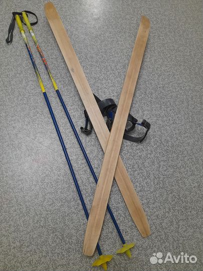 Лыжи с палками малыш детские деревянные