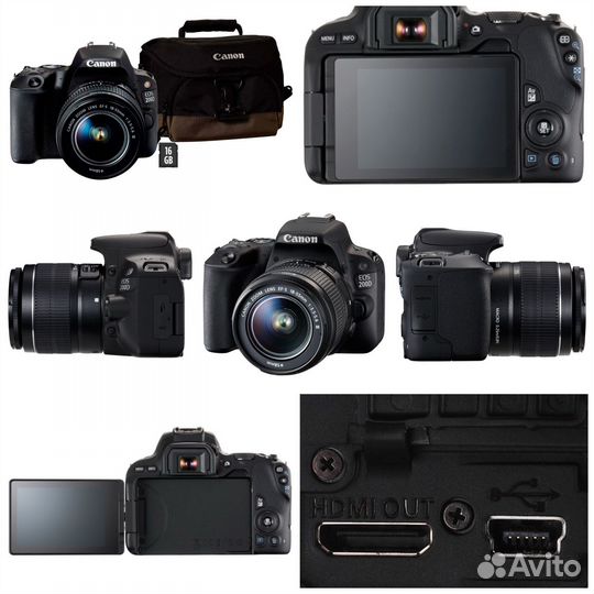 Фотоаппарат Canon EOS 200D полный набор объективы