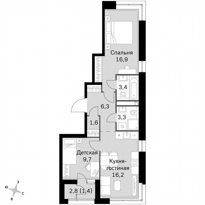 2-к. квартира, 58,9 м², 11/11 эт.