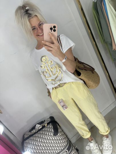 Брюки желтые в полоску Италия