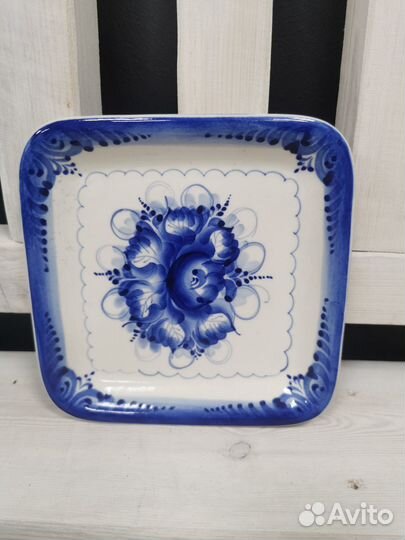 Блюдо капля гжель, фарфор 28*25 см