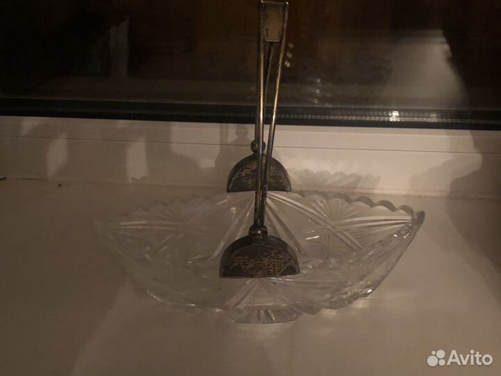 Хрустальная конфетница с серебром « Ладья»