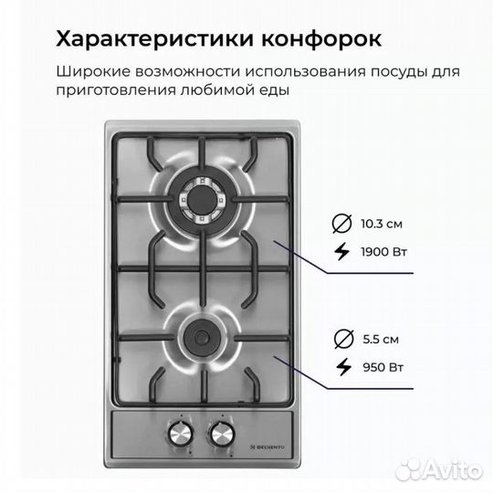 Газовая варочная панель 2 конфорки, Газ-контроль