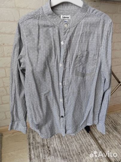 Рубашка, белая, в клетку, серая