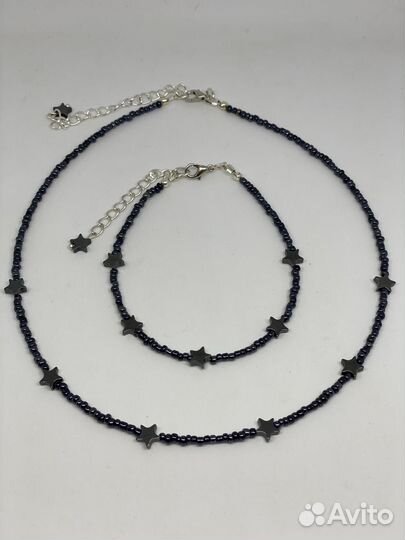 Чокер с браслетом из бисера и гематита