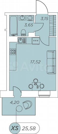 Квартира-студия, 25,6 м², 9/12 эт.
