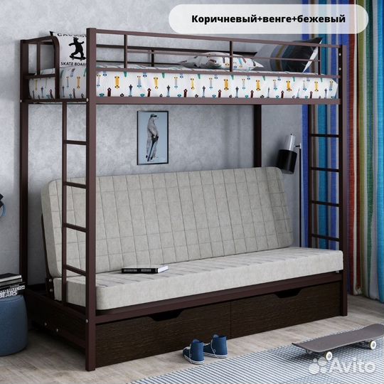 Кровать-чердак с диваном