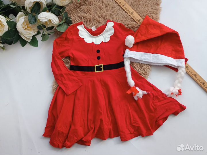 Платье новогоднее для девочки Санта H&M 3-4 года