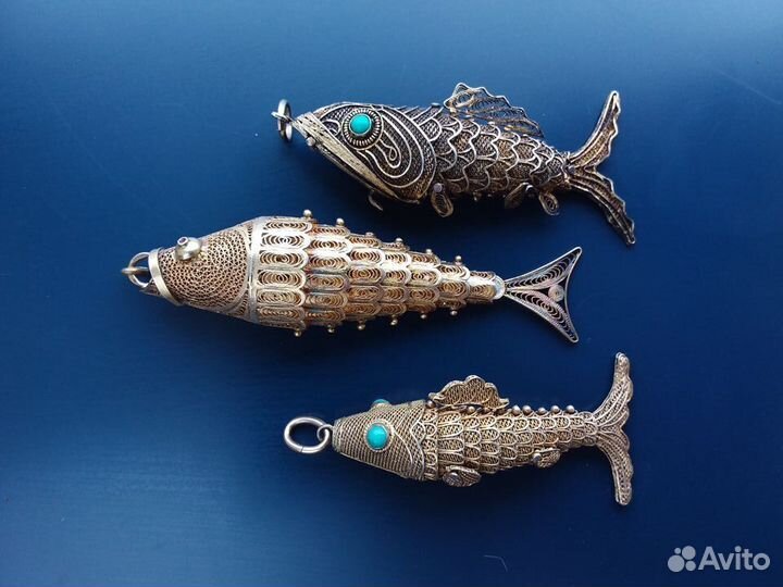 Подвески Рыбы серебро 800 экспортный Китай Италия