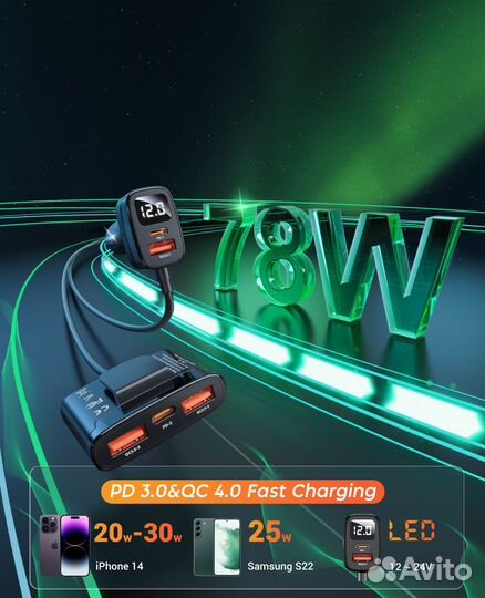 Автомобильная USB-зарядка 5в1, 78Вт (новая)