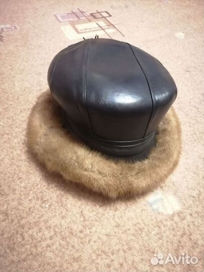 Шапка норка+кожа