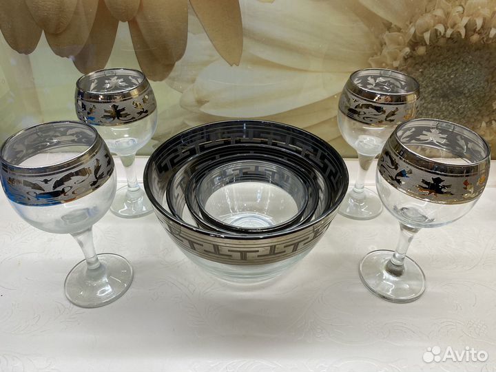 Набор салатников и бокалы Гусь-Хрустальный