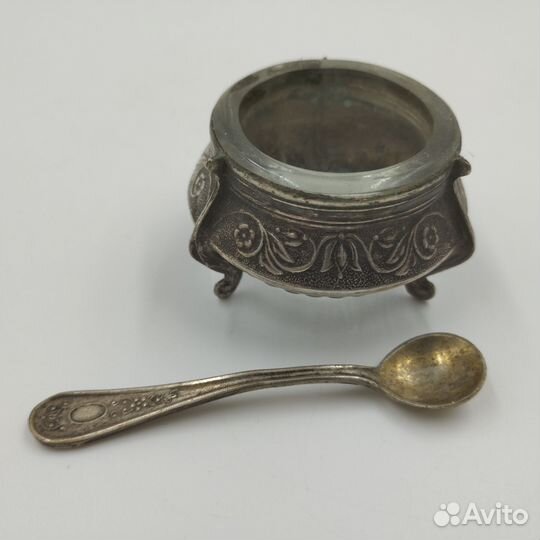 Солонка с ложечкой. Мельхиор. СССР