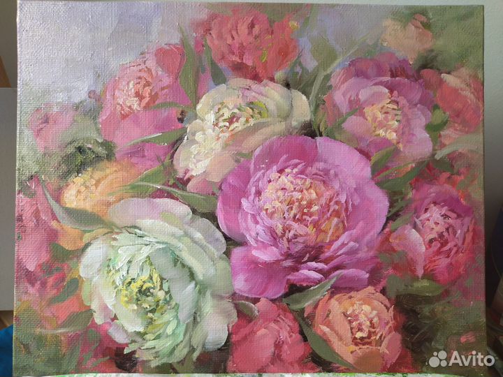 Картина маслом на холсте цветы пионы