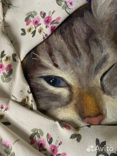 Картина маслом кот интерьреная картина