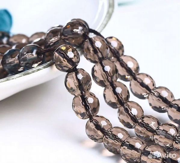 Бусины из натур. граненого дым. кварца 9-10 мм