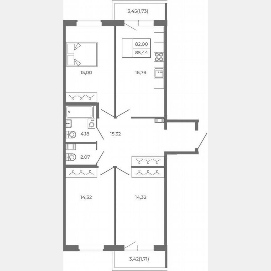 4-к. квартира, 82 м², 2/4 эт.