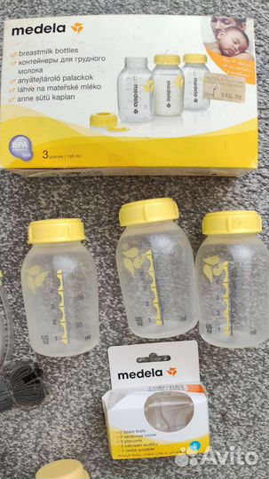 Молокоотсос medela, 3 контейнера, соски, пакеты