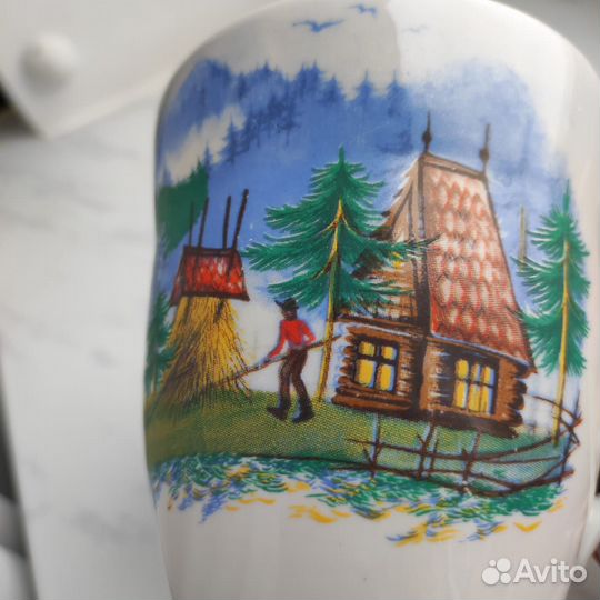 Большая кружка с лесным пейзажем фарфор Коростень