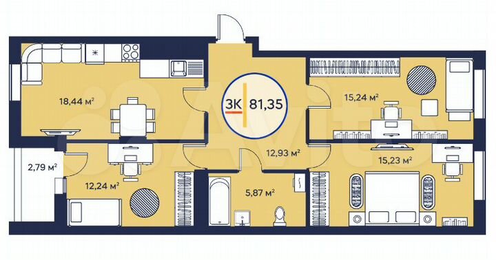 3-к. квартира, 81,5 м², 18/23 эт.