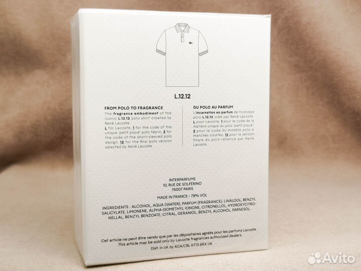 Lacoste l.12.12 Blanc Оригинал 175 мл бланк