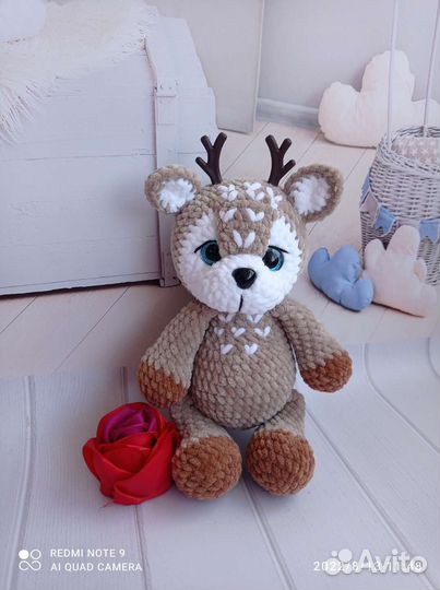 Олень, оленёнок ручная работа, вязаная игрушка