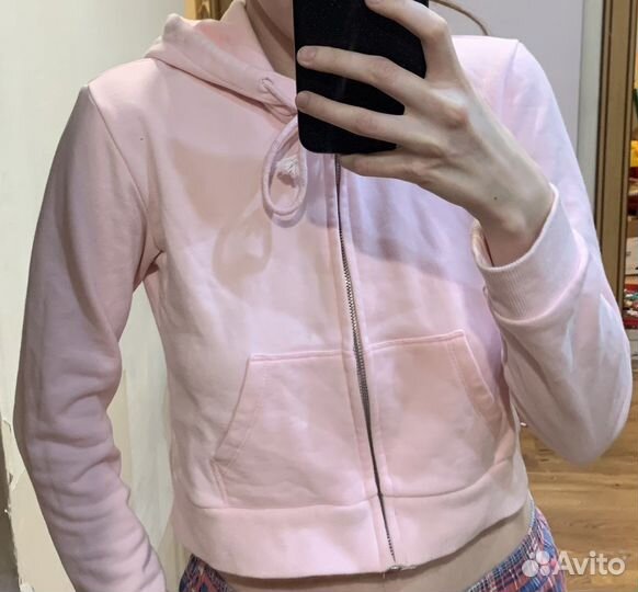 Укороченное зип худи розовое