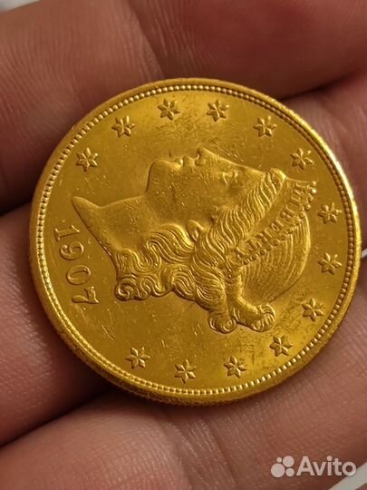 США, Двойной орел, 1907, золото 33.4 грамма