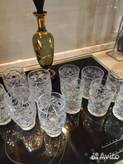 Хрустальные стаканы, графин Богемия
