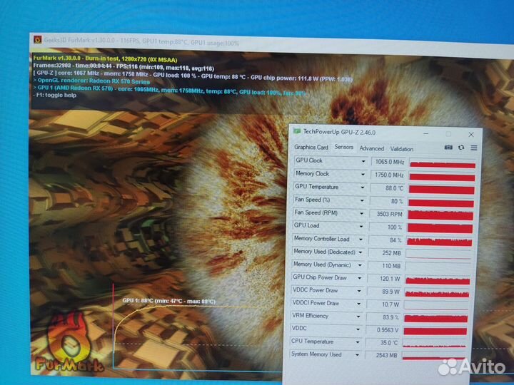 Видеокарта MSI RX 570, RX 470 8 гб пробитая трубка