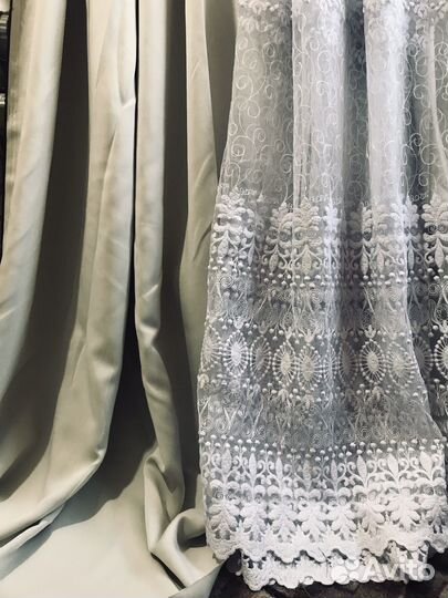 Шторы блэкаут серые и тюль