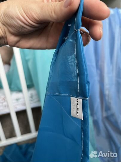 Тюль вуаль ткань для декора шторы голубая синяя