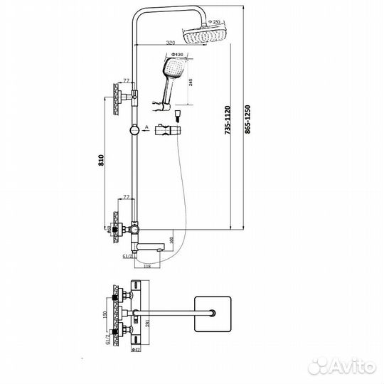 Душевая система Orange Thermo с термостат черный матовый T02S4-911b