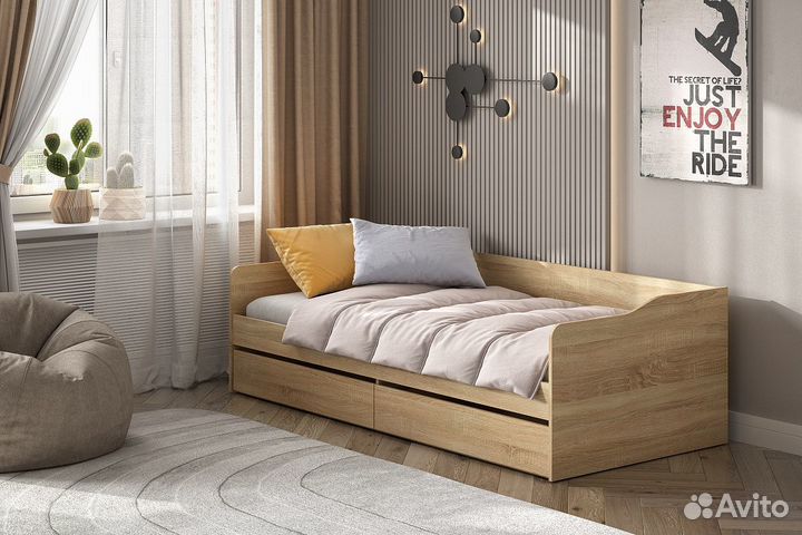 Кровать 200х90 светлая с ящиками