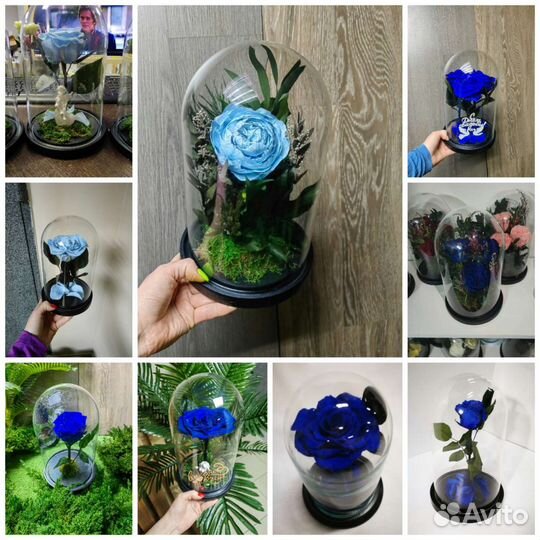 Голубые, синие розы в колбе, вазе, букете, от