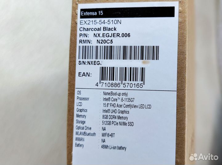 Новый Acer Extensa 15 EX215-54-510N i5-1135G7/8Gb
