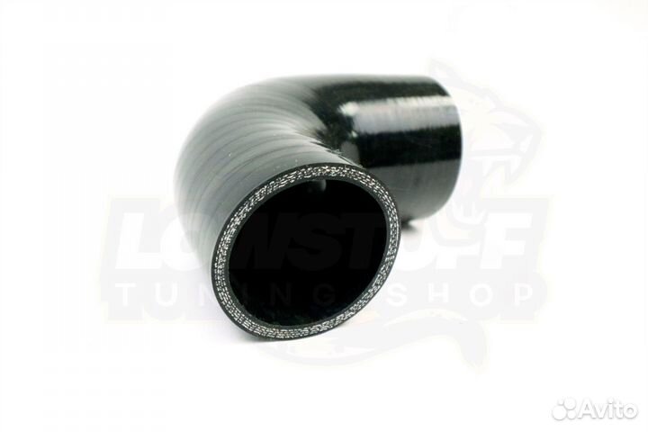 Патрубок силиконовый 90 град 51 мм в 45 мм длина 100 мм стенка 5мм черный