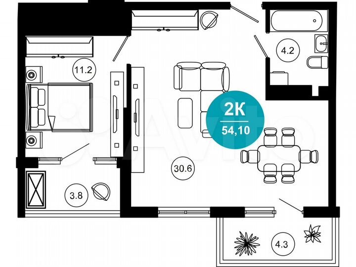 2-к. апартаменты, 56,2 м², 4/10 эт.