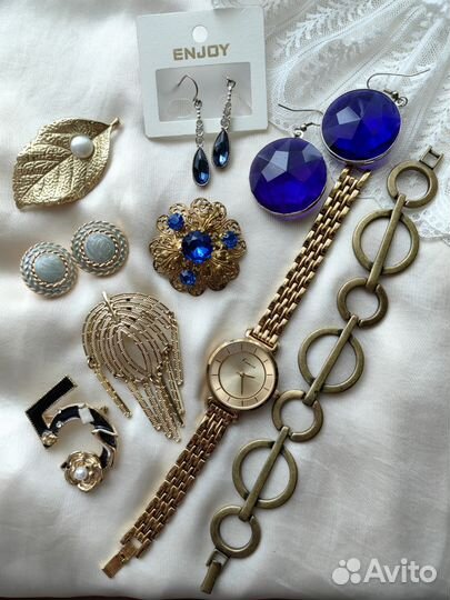Серьги, брошь чссср, часы, бижутерия винтаж