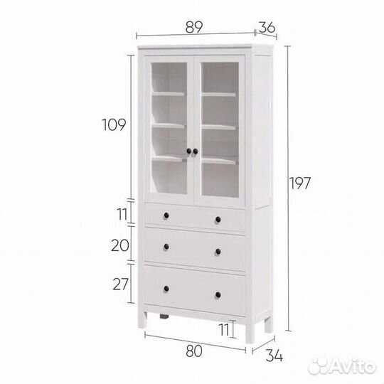 Хемнэс IKEA шкаф витрина, белый и комбинир, 3 ящик